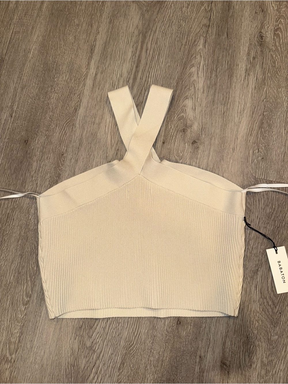 Babaton aritzia Ivory Cross-Strap Knit Crop Camisole